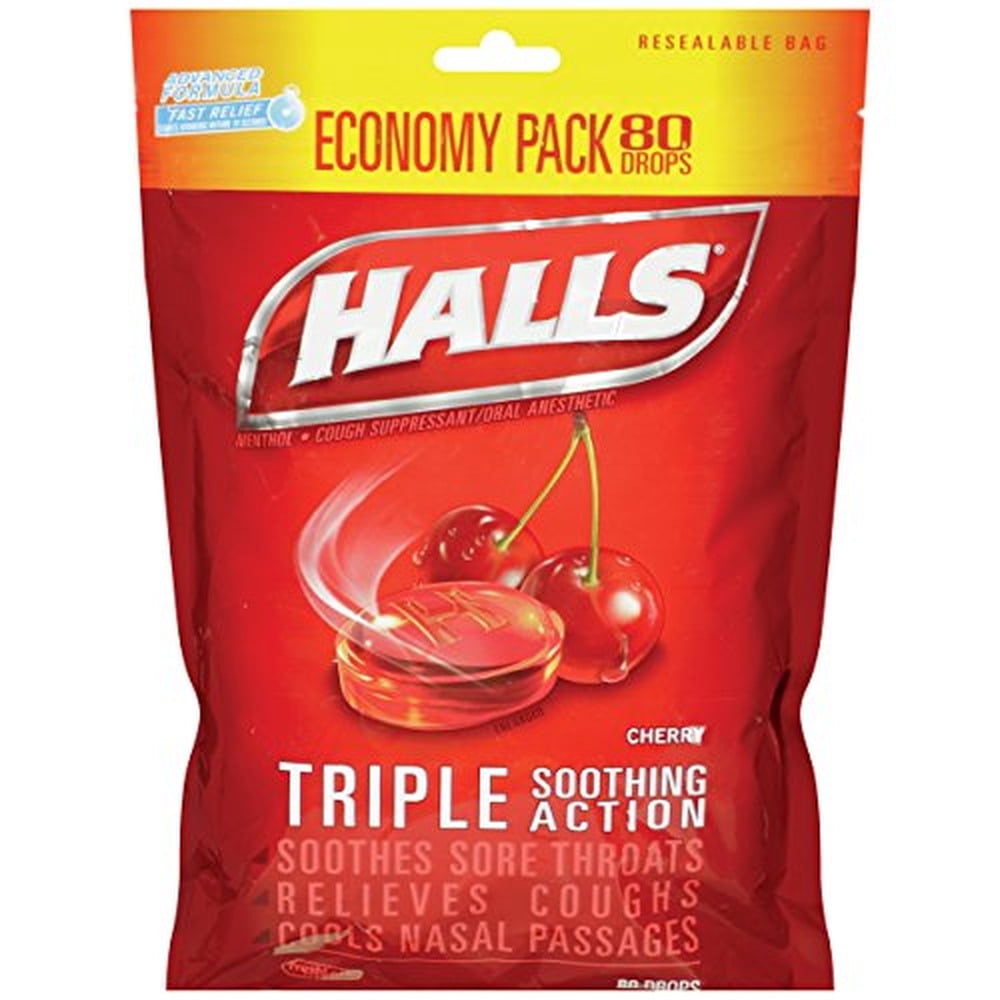 Halls Triple Action Cherry Drops (Pack of 12)