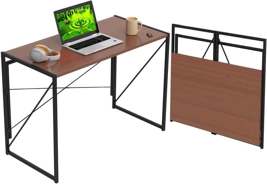 Halter Folding Desk 39" Modern Computer Table for Adults and Young Adults Brown 29" Assembled Height