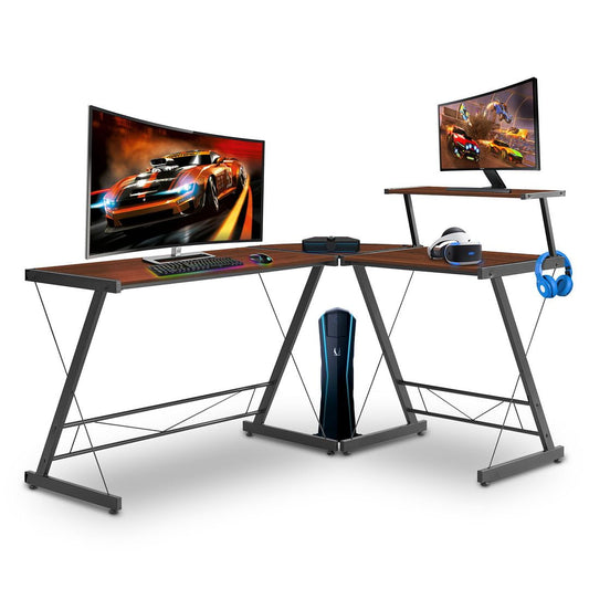 Halter L Shaped Gaming Desk for Small Spaces, Brown, 59" D 29" H