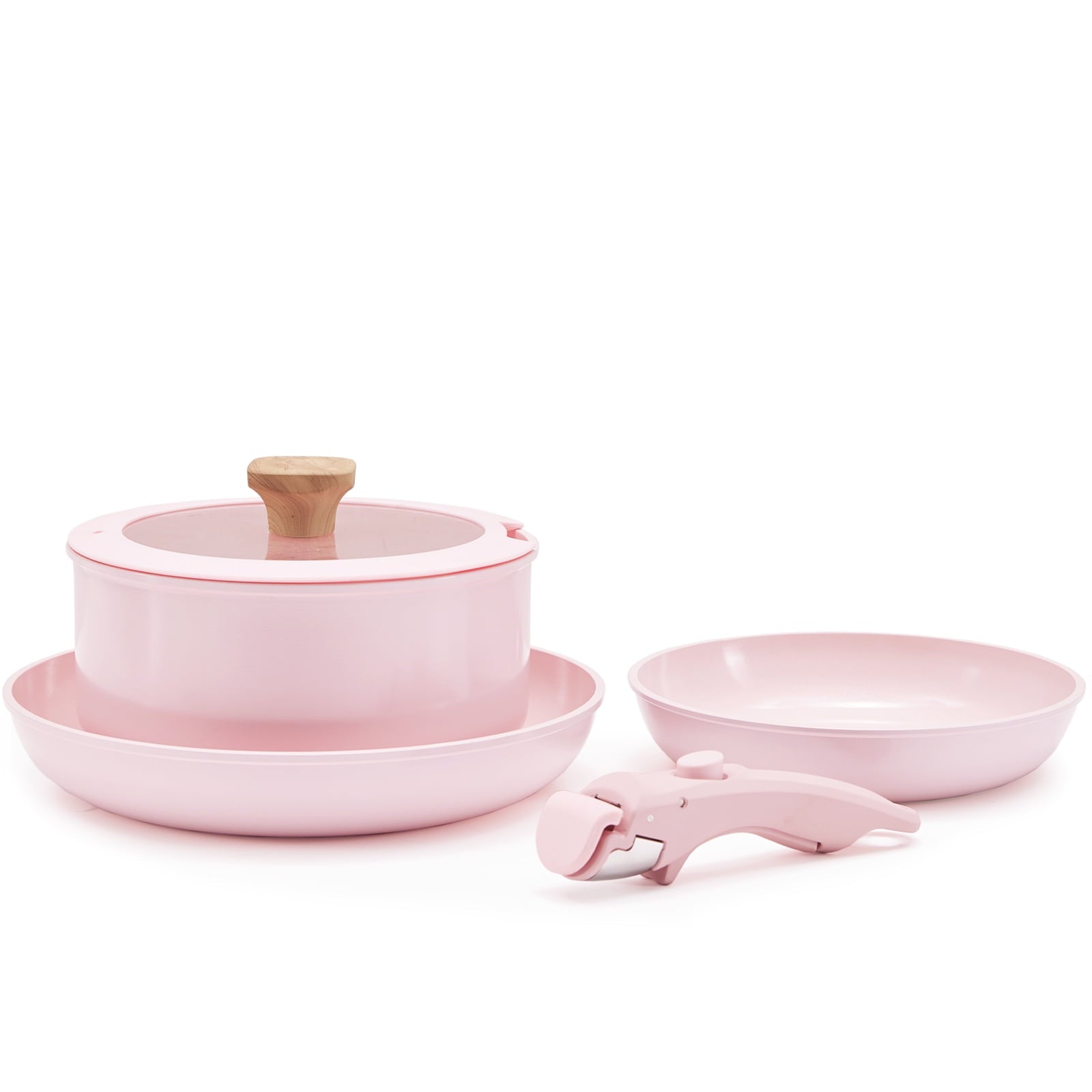 Hausfrau pink pots and pans set non stick with removable handle, ceramic cookware set with detachable handle oven dishwasher safe, NO PFAS NO PTFE