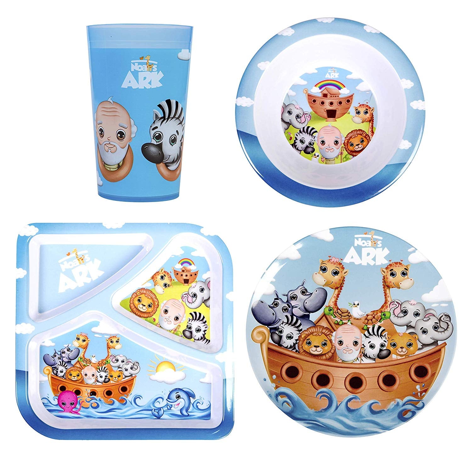 He Loves Me Noah's Ark 4 Piece Mealtime & Dinnerware Kids Set BPA Free