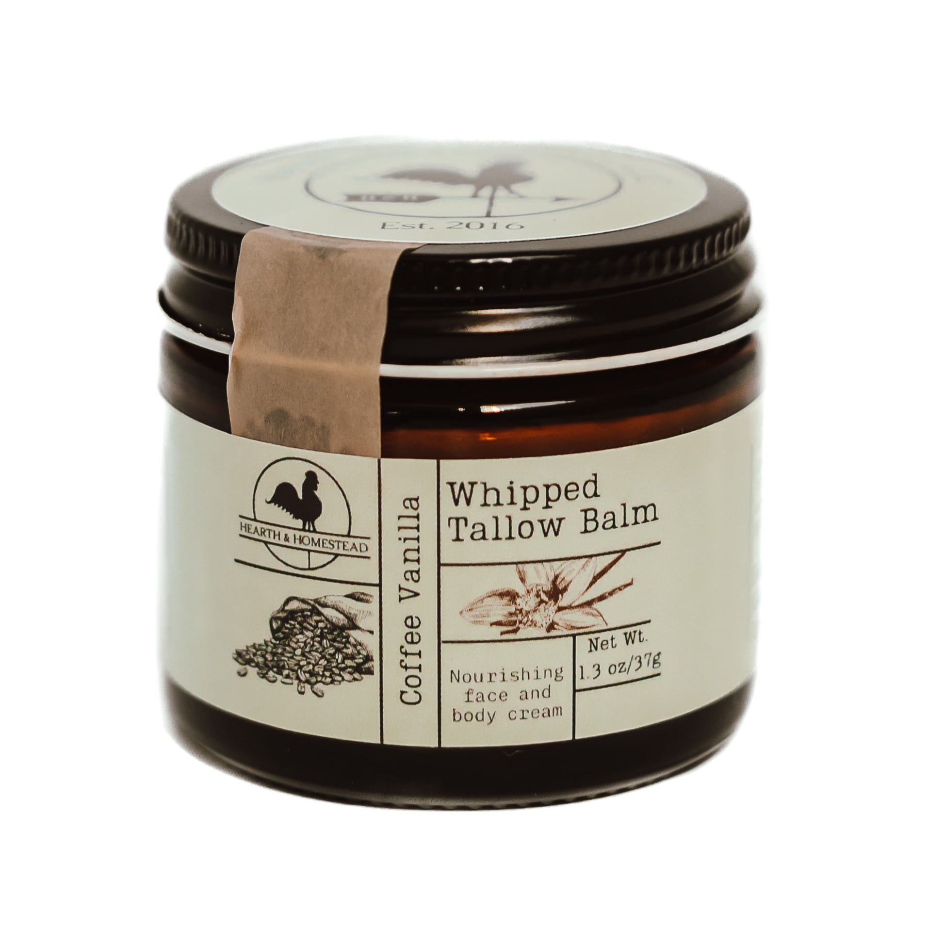 Hearth and Homestead: Handmade Whipped Tallow Balm (Coffee Vanilla) - Organic Body Butter with Infused Olive Oil - 1.3 oz