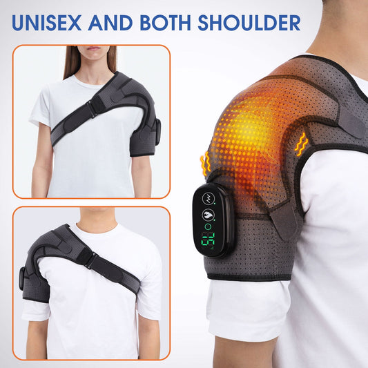 Heated Shoulder Wrap Brace,3 Heating Setting, Wireless Portable Rechargeable Infrared Shoulder Heating Pad for Muscle Pain Relief,Frozen Shoulder,Bursitis, Tendonitis