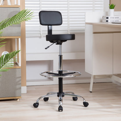 Height Adjustable Drafting Stool and Footrest, Comfortable Faux Leather Stool with Backrest, Rolling Wheels and Footrest, Ideal for Office, Studio, Garage, and Eco-Friendly by Naomi Home - Black