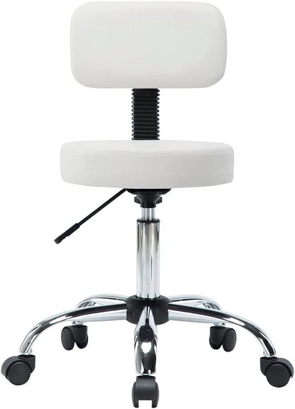 Height Adjustable Drafting Stool with Wheels and Backrest, Space-Saving Rolling Stool with Backrest, Faux Leather Drafting Stool, Swivel Stool with Wheels, Shop Stool by Naomi Home