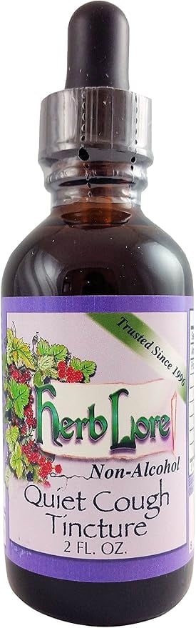 Herb Lore Quiet Cough Tincture 2 fl oz - Alcohol Free - Herbal Cough Syrup for Dry Cough - Kids & Adults - Liquid Mullein Leaf Extract, Marshmallow Root, Elecampane & Lobelia Drops for Lungs