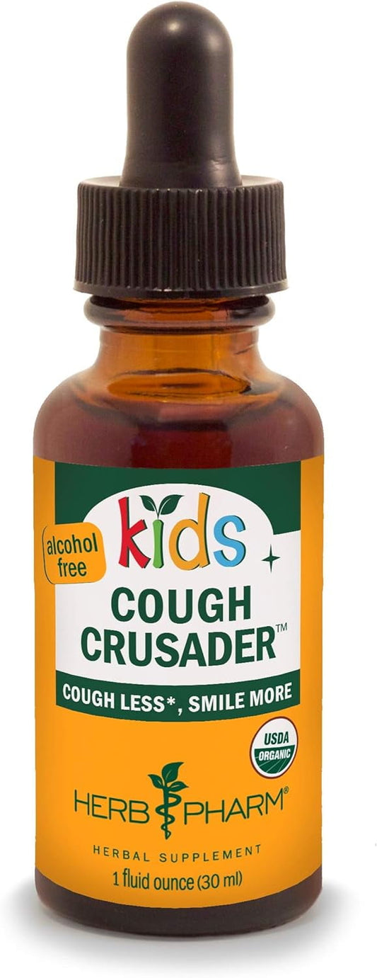 Herb Pharm Kids Certified-Organic Alcohol-Free Cough Crusader Liquid Herbal Formula, Wild Cherry, 1 Fl Oz