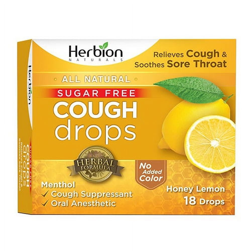 Herbion Cough Drops Suger Free, Honey Lemon Lozenges, 18 Drops, 6 Pack