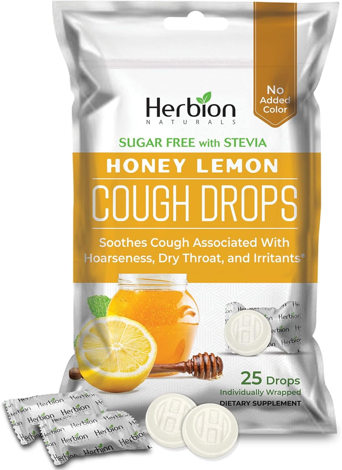 Herbion Naturals Cough Drops with Natural Honey Lemon Flavor, Sugar-Free with Stevia, Dietary Supplement, Soothes Cough, for Adults & Children Over 6 Years, 25 Drops, No Artificial