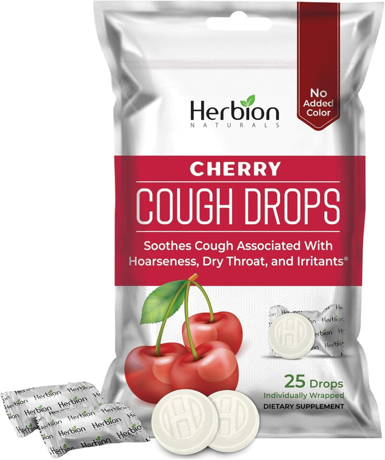 Herbion Naturals Cough Drops with Natural Cherry Flavor, Dietary Supplement, Soothes Cough, for Adults and Children Over 6 Years, 25 Drops.