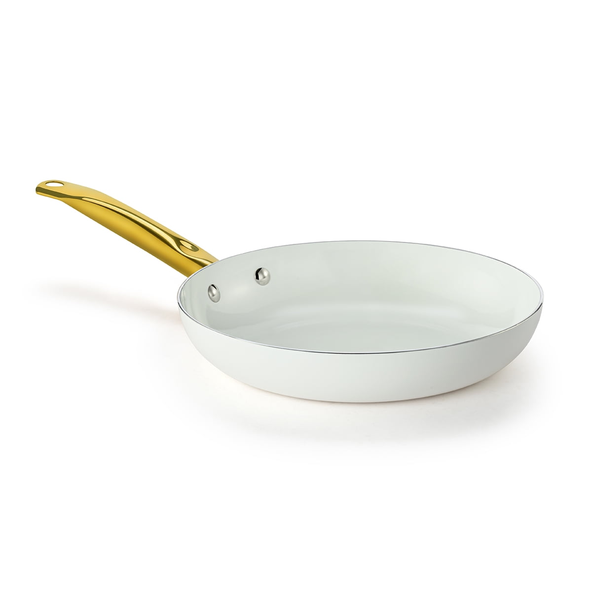 Holstein Housewares 8-Inch Ceramic Nonstick Frying Pan Skillet, PFAS-Free, Dishwasher Safe, White Color with Golden Handle