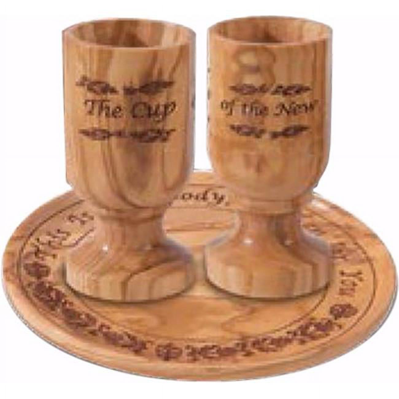 Holy Land Gifts  Olivewood Plate & 2 Cups in Box Communion Set