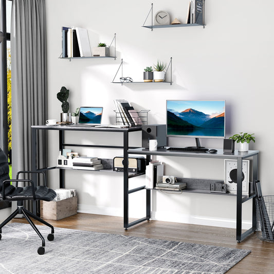 HomCom Industrial Style Double Sided Computer Desk with Strong Steel Metal Frame & Two Large Work Surfaces