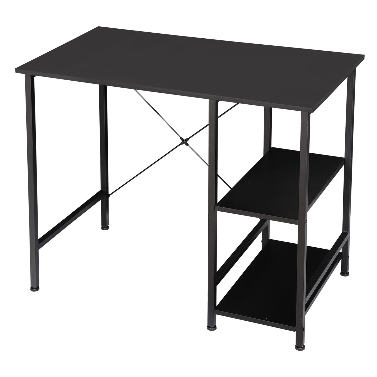 HomGarden 35.5’’L Home Office Computer Desk Reversible Study Writing Desk W/Shelves, Black