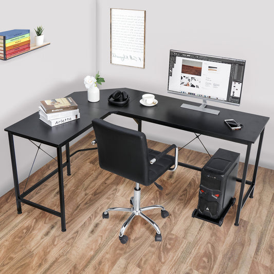 HomGarden L-Shaped 66” Reversible Computer Desk W/ CPU Stand, Home Gaming Desk Black