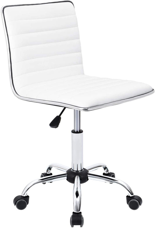 Homall Mid Back Task Chair,Low Back Leather Swivel Office Chair,Computer Desk Chair Retro with Armless Ribbed (White)