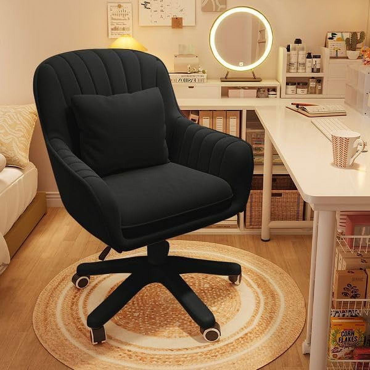 Home Office Chair Computer Chair with Mid-Back Upholstered Modern Tufted Computer Task Chair Swivel Height Adjustable Velvet Accent Chair.