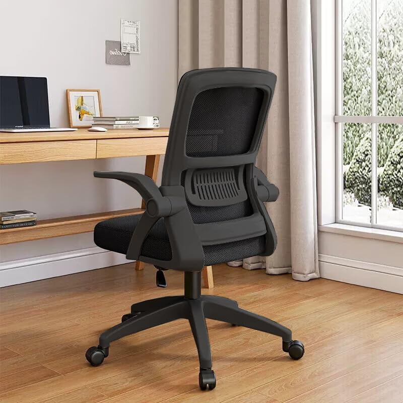 WXJHL Home Office Chair Ergonomic Desk Chair Breathable Mesh Chair High Back Desk Chair with Adjustable Height,Swivel Chair with Flip-Up Arms and Lumbar Support（Black）