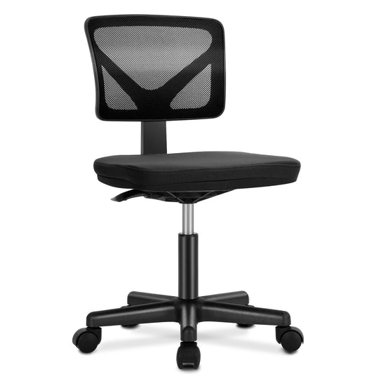 edx Home Office Desk Chair, Armless Mesh Computer Chair for Small Space, Swivel Adjustable Low Back for Teens/Adults, Black