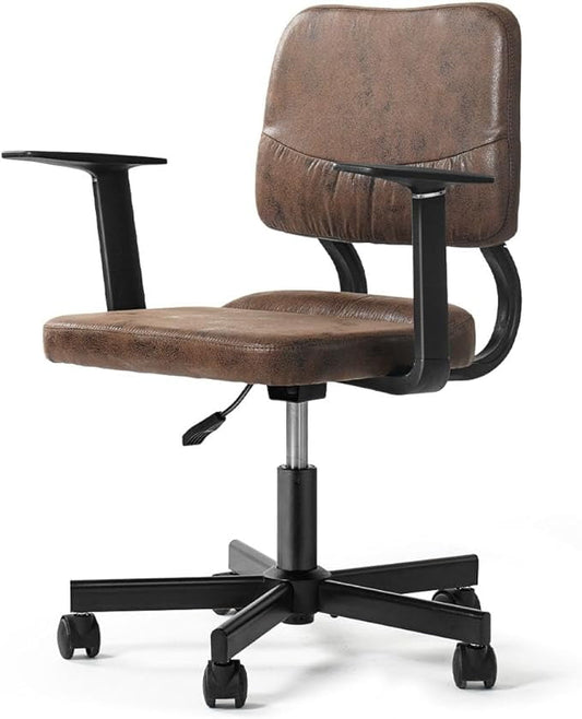 Home Office Desk Chair, Modern Office Chair Mid Back, Swivel Rolling Chair with Wheels, Height Adjustable Computer Tsak Chair, Brown