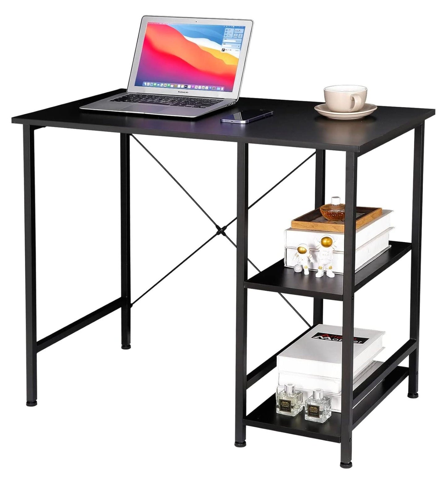 Home Office Desk Study Writing Computer Desk with 2 Storage Shelves, Small Industrial Modern Simple Laptop Table for Home, Office, Study, Bedroom, Gaming, (36 Inch, Black)