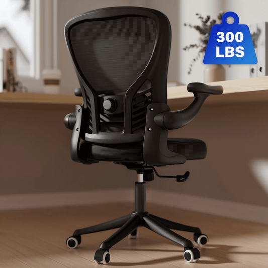 HomeZeer Comfy Mesh Office Chair, Middle Back Ergomomic Office Chair with 3D Armrests, Computer Desk Chair with Adjustable Lumbar Support, Wide Seat Swivel Home Office Chair 300lbs, Black