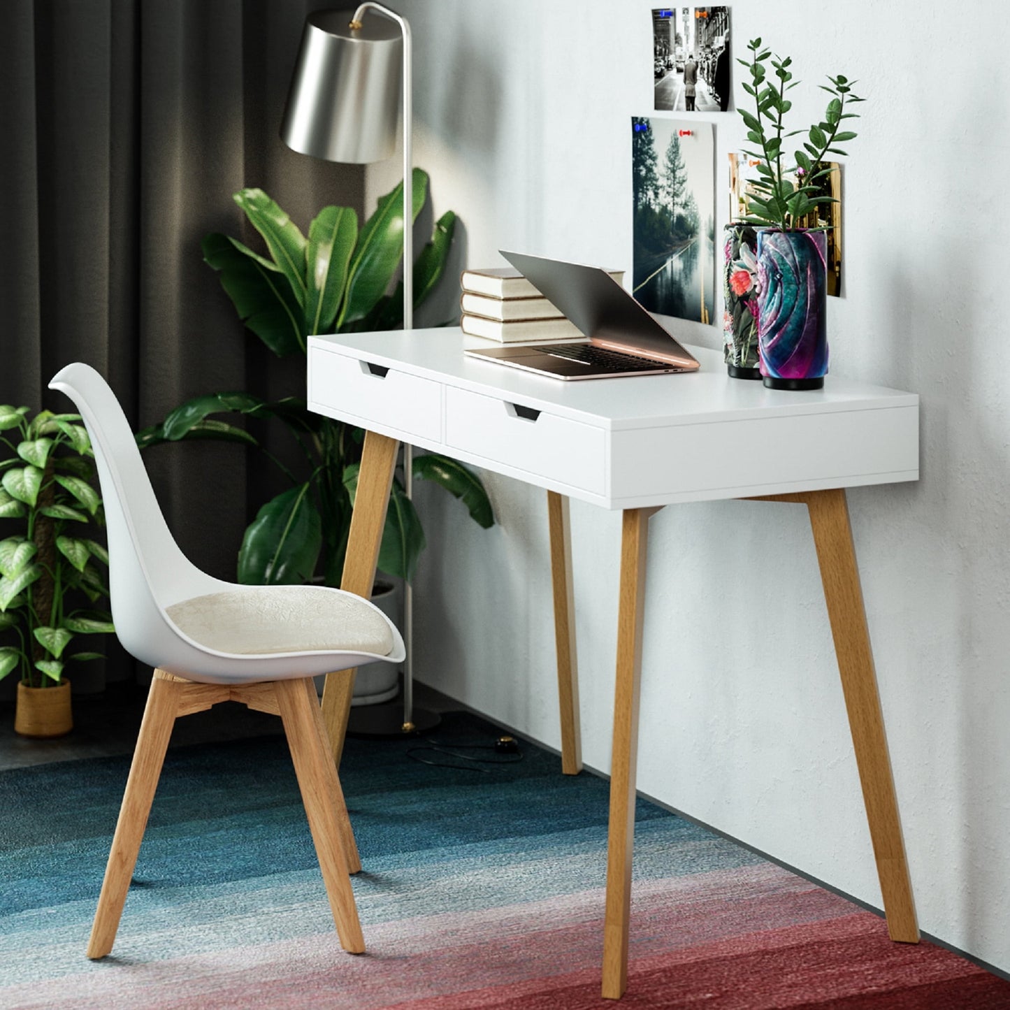 Homfa White Desk with Drawers, Makeup Table for Girls, Study Work Desk Table for Home Office Writing