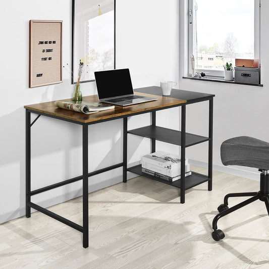 Homy Casa 43.3 inch Writing Desk, Compact Industrial Style Laptop Table with 2 Shelves for Home Office, Brown