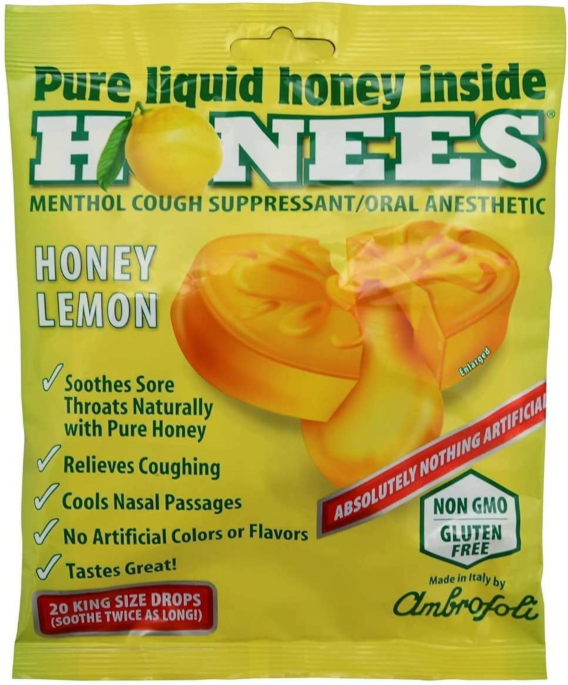 Honees Cough Drops 2 Flavors Honey and Honey Lemon 2 Pack Total 40 Drops