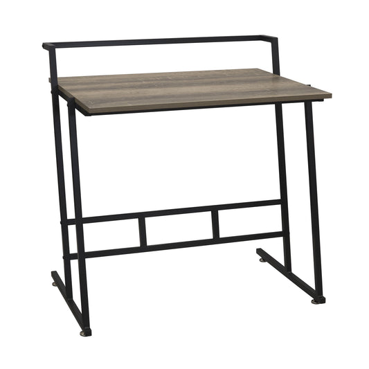 Household Essentials Jamestown Small Office Desk Ashwood Rustic Wood Grain and Black Metal