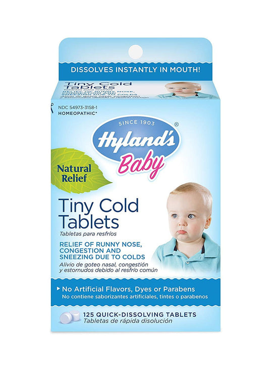 Hyland's Baby Tiny Cold Tablets, Natural Relief of Runny Nose, Congestion, and Occasional Sleeplessness Due to Colds, 125 Quick-Dissolving Tablets