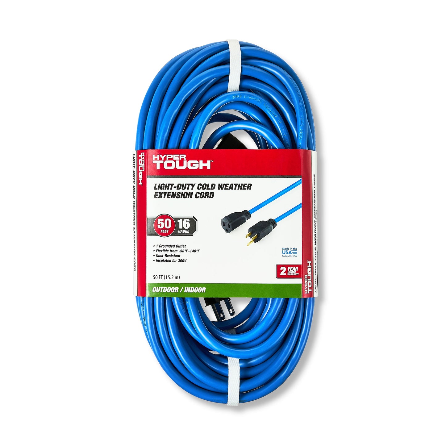 Hyper Tough 50-Foot 16-Gauge Indoor/Outdoor Light-Duty Cold Weather Extension Cord, Blue