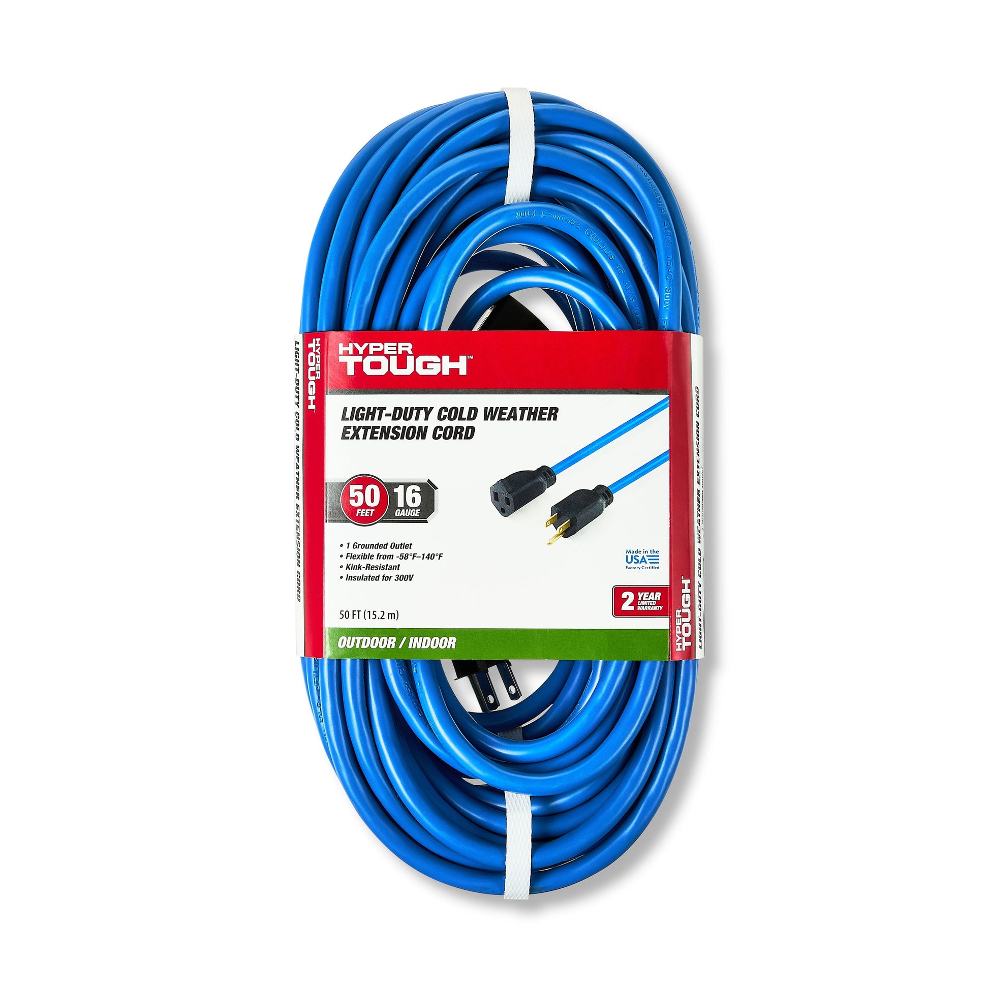 Hyper Tough 50-Foot 16-Gauge Indoor/Outdoor Light-Duty Cold Weather Extension Cord, Blue