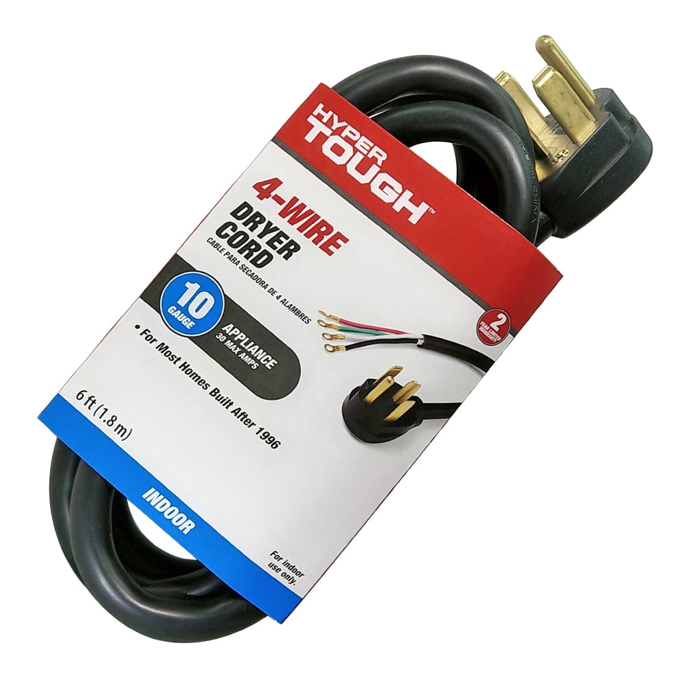 Hyper Tough 6FT 10AWG 4 Prong Black Dryer Appliance Cord