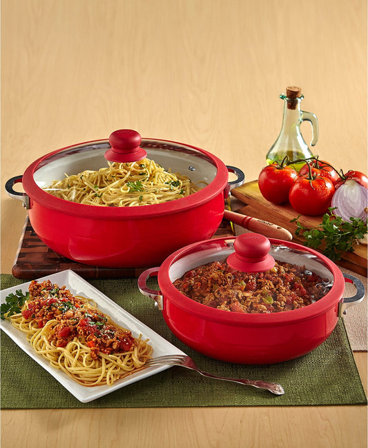 IMUSA Chi-80684 Ceramic Nonstick Caldero Set with Glass Lid 2-Piece (3.7, 6.9-Quart), Red