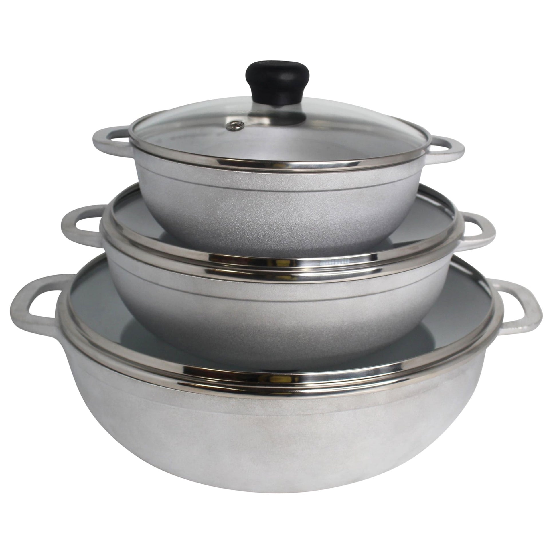 Imusa 3 Piece Basic Cast Aluminum Caldero with Glass Lid (1.5Qt, 2.5Qt, 5.2Qt)