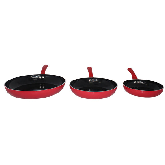 Imusa 3 Piece Ceramic Fry Pan Set (7", 9", 11"), Red