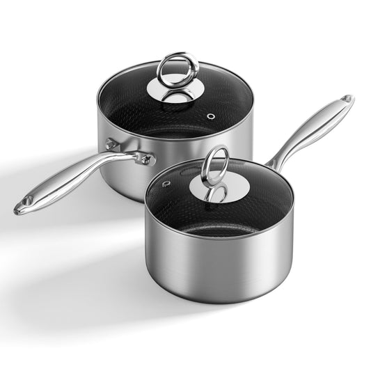 Innerwell Sauce Pan Set with Lid Nonstick Saucepan Stainless Steel Set with Lid 1.6Qt & 2Qt for Kitchen