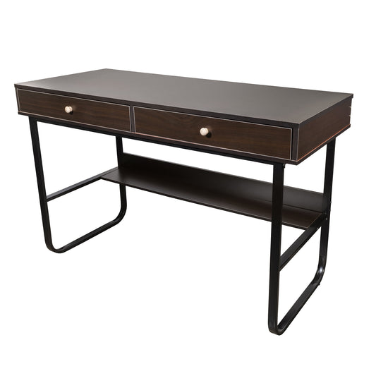 Interior Elements Kuluzego Simple Writing Wooden Computer Study Desk w/ Drawers For Home Office, Brown, 47"