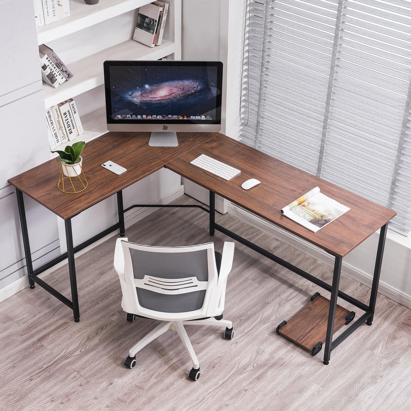 Ivinta Corner Desk L-Shaped Desk Brown Home Office Desk Computer Desk