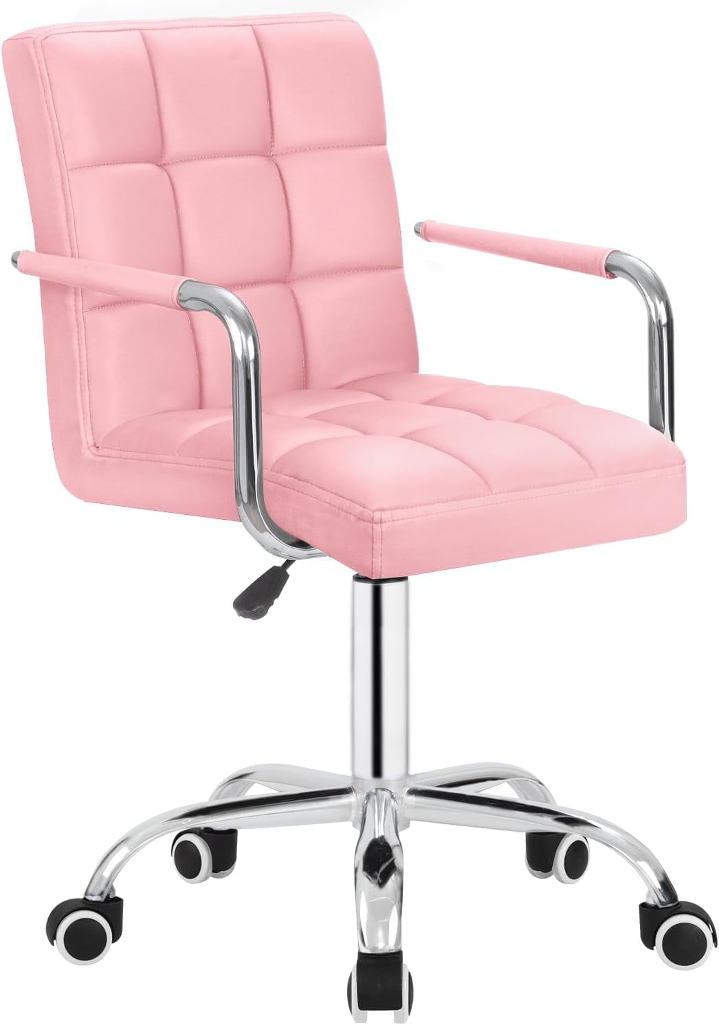 JUMMICO Desk Chair Modern Office Chair with Wheels Vanity Chair PU Leather Mid-back Rolling Chair Cute Chair for Office, Teen, and Bedroom Desks (Pink)