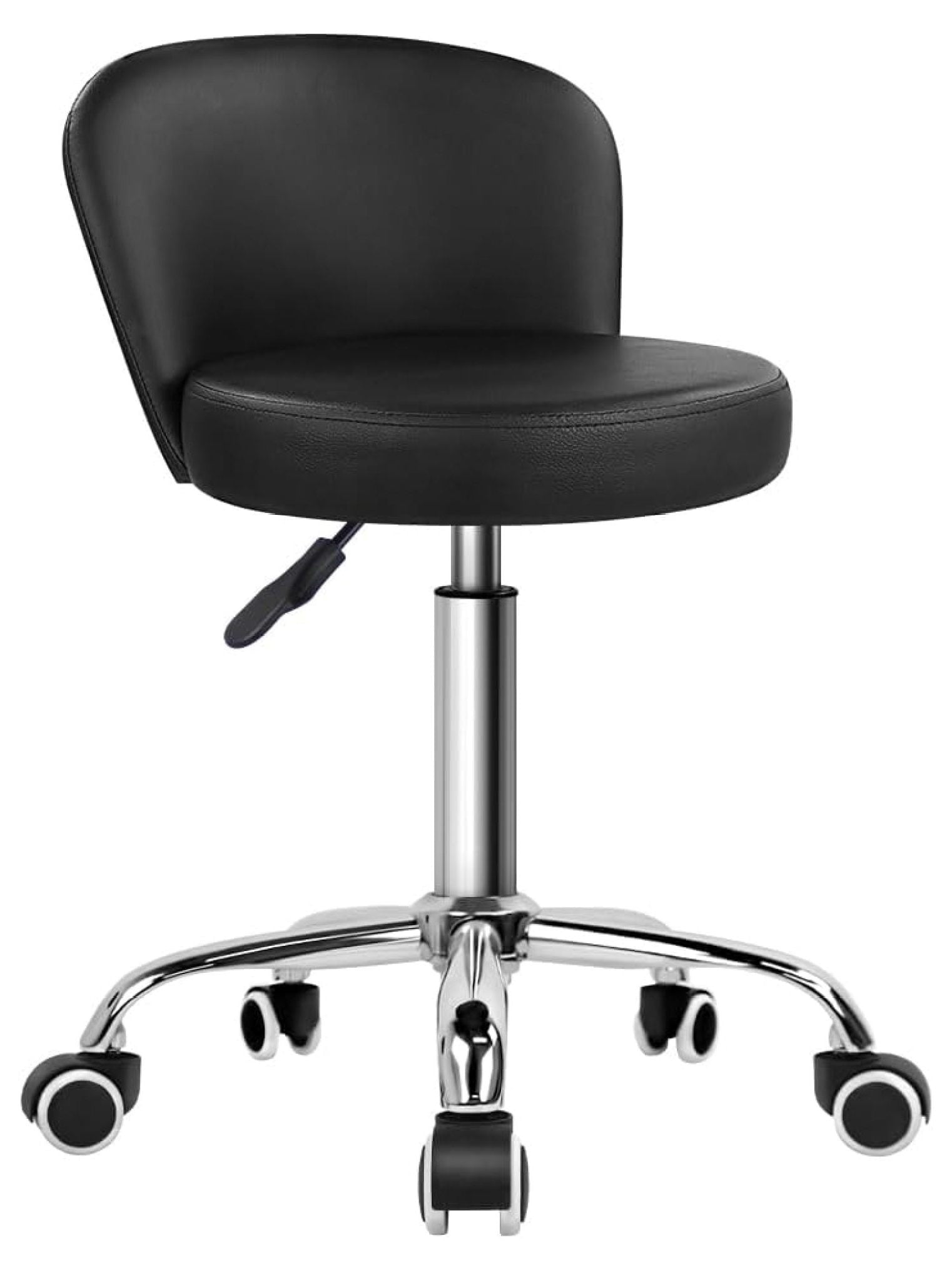 Jadona Rolling Vanity Chair with Backrest Height Adjustable office Chair PU Leather Swivel Drafting stool with Wheels (Black)