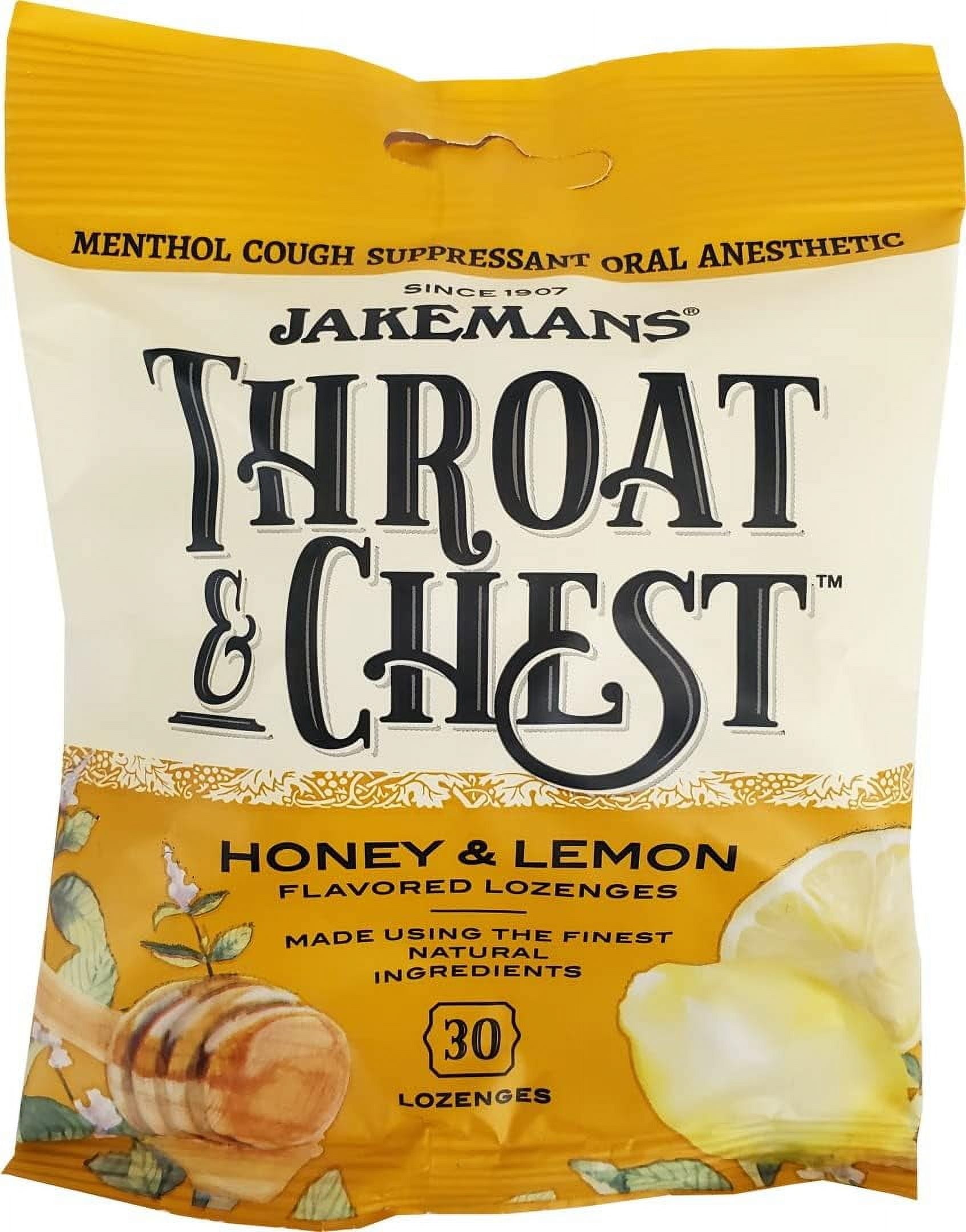 Jakemans Honey and Lemon Throat & Chest Lozenges Cough Drops – Cough, Sore Throat and Seasonal Distress Soothing Relief – Liquid Drop Shape – 30 Lozenges