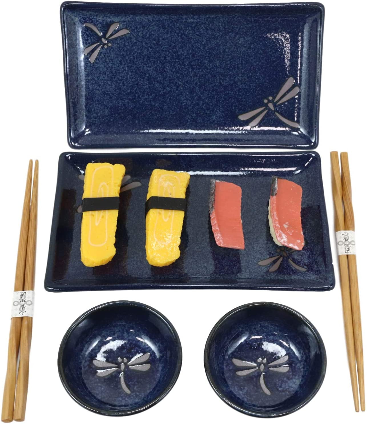 Japanese Dragonfly Symbol of Change Quality Ceramic Sushi Dinnerware Set For Two