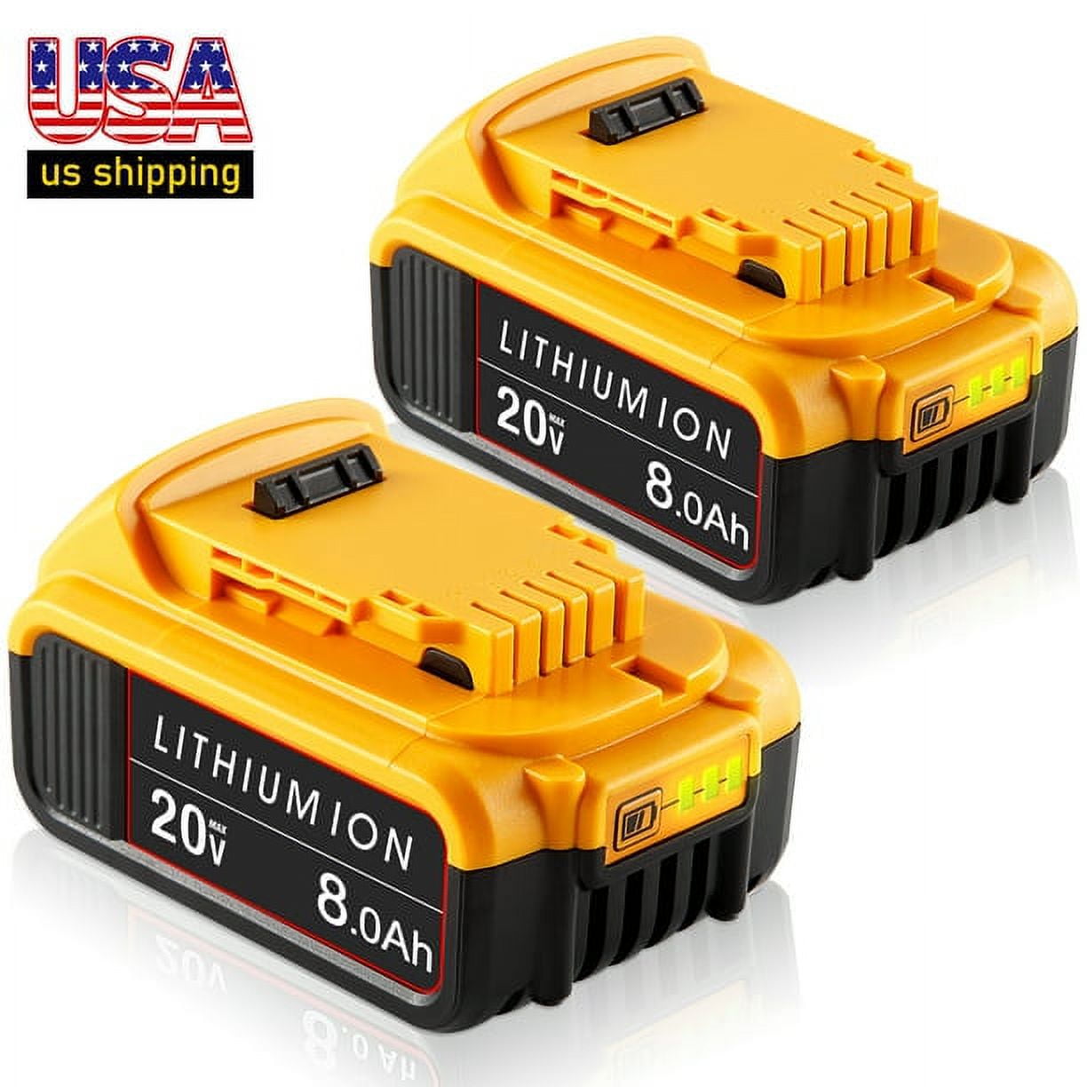 Jialitt 2Pack Battery for dewalt 20V Battery Max XR 8.0Ah Lithium Ion Battery DCB206-2 DCB205-2 DCB200 DCB204 DCB180