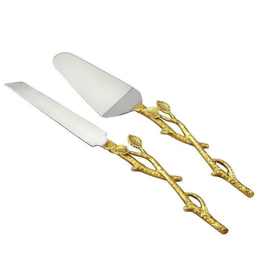 Jiallo 70017 Gilt Gold Leaf & Hammered Steel Finish Cake Servers Set