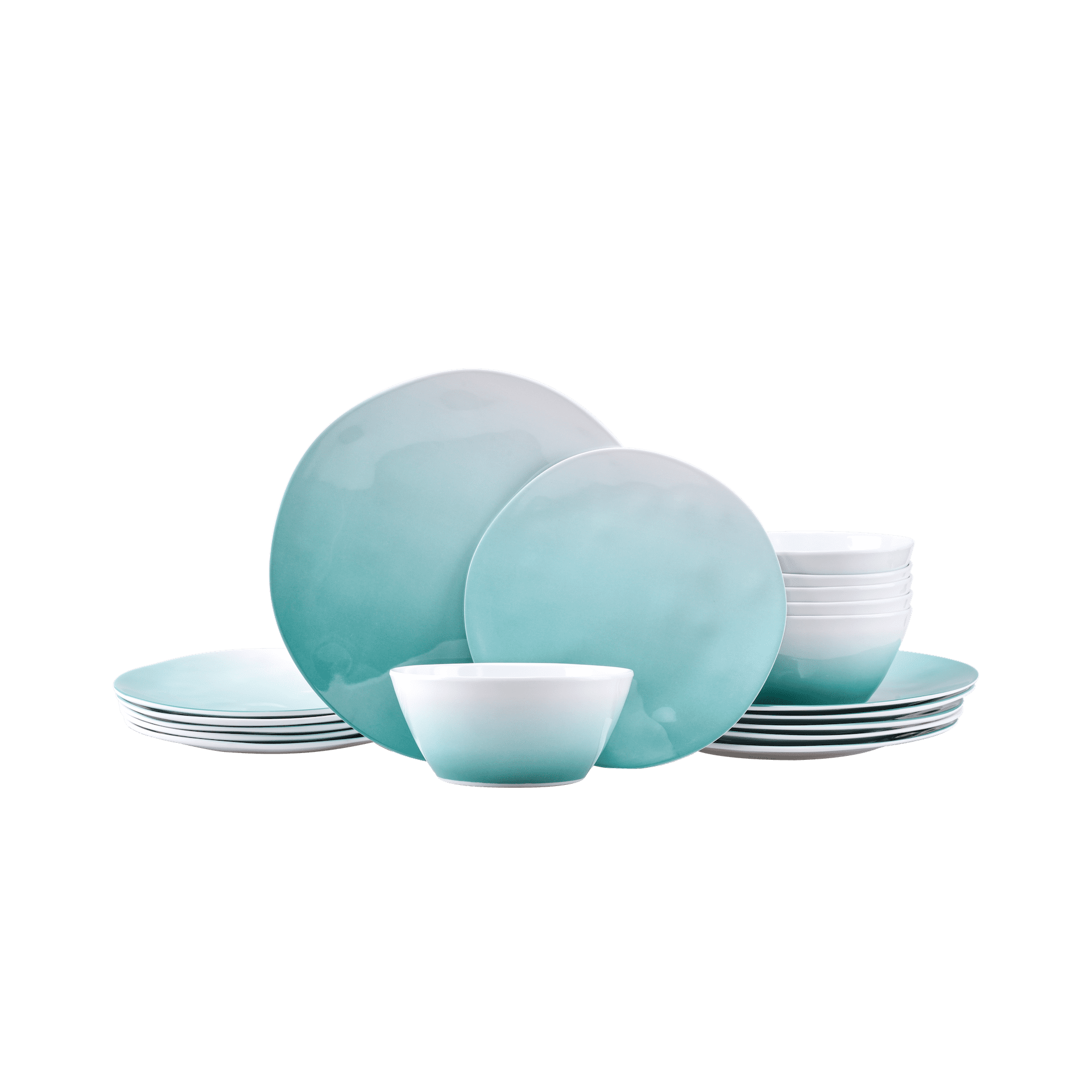 Joviton Home 18-Piece Teal Turquoise Ombre Melamine Dinnerware Sets for 6,Outdoor Plates and Bowls Sets