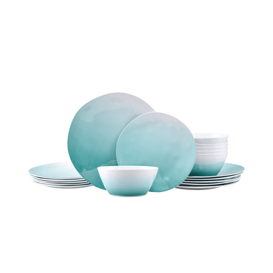 Joviton Home 18-Piece Teal Turquoise Ombre Melamine Dinnerware Sets for 6,Outdoor Plates and Bowls Sets