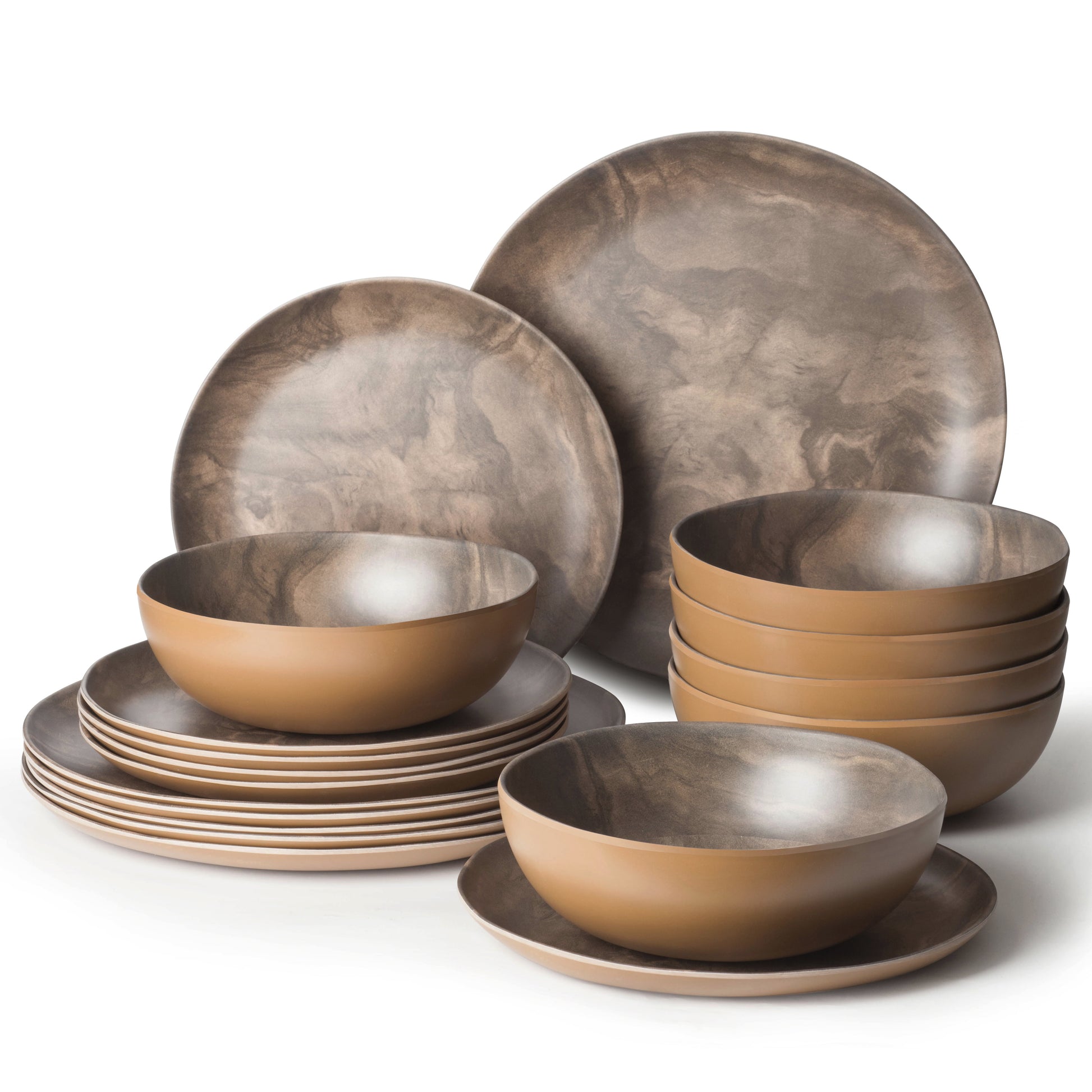 Joviton Home 18PCS Olive Wood Melamine Dinnerware Sets for 6, Plates and Bowls Sets