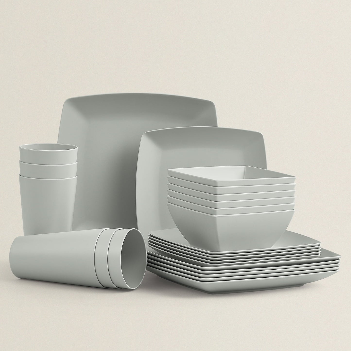 Joviton Home 24-Piece Gray Square Melamine Dinnerware Sets for 6